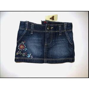 Baby Gap girl embroidered mini jean denim skirt preppy boho red green blue 12-18